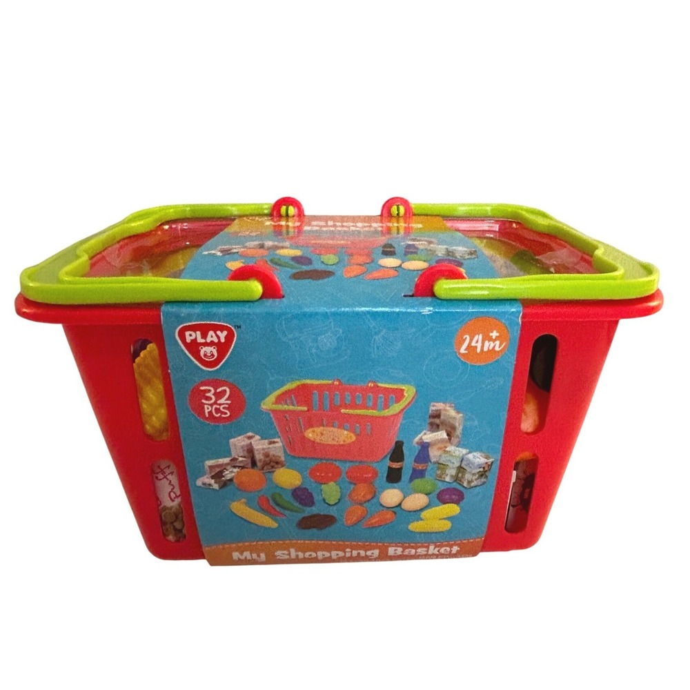 Play Kid's 32 Piece Grocery My Shopping Basket Toy Set 24m+ New!